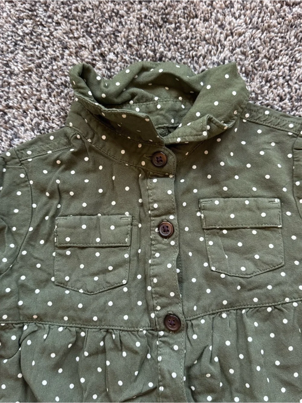 Old Navy Olive Green Polka Dot Button-Front Dress